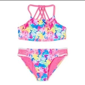 NWT Bikini UPF 50+ Size US 14-16 Girls 2 Pc Set Mermaids w/ Stars & Hearts Pink